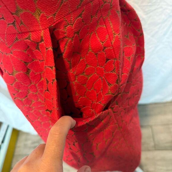 Shoshanna Dress Size 2 Red Gold Damask Pockets Metallic Corset Fit Flare - Picture 6 of 8